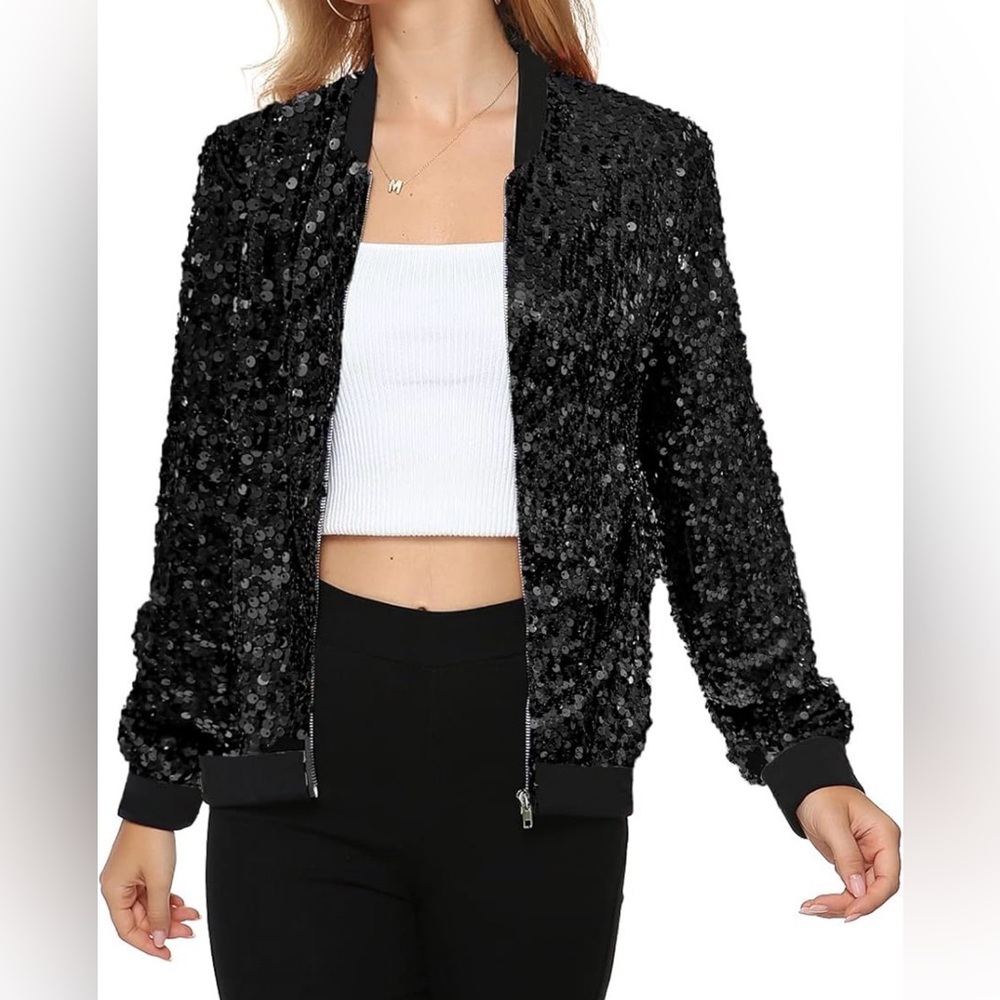 Sequin Black Bomber Jacket